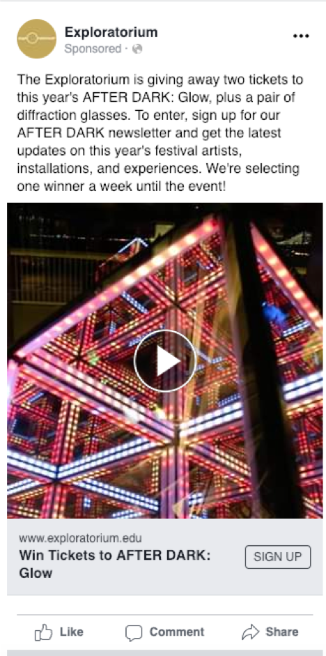 Exploratorium Facebook Lead Ad Example