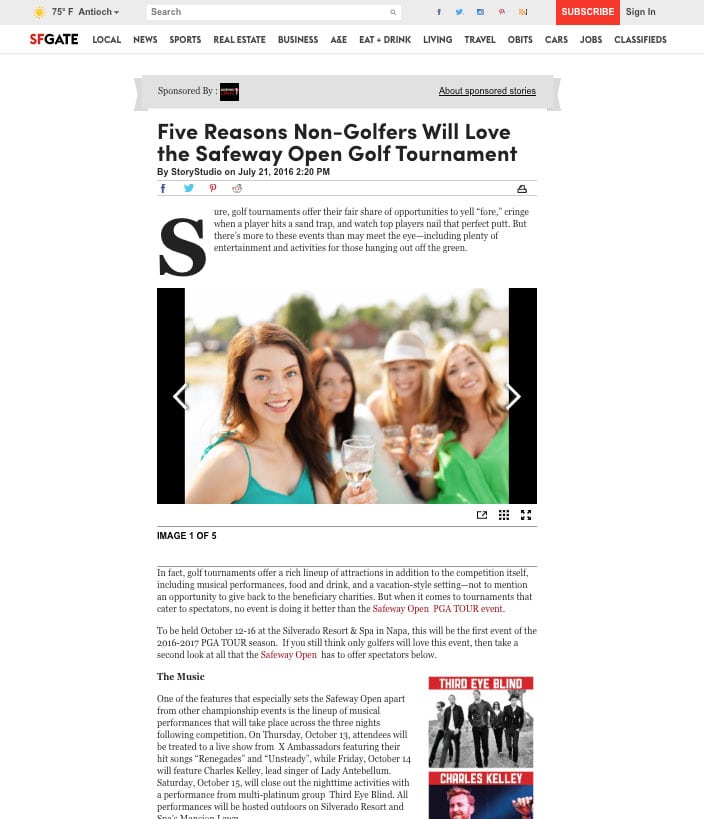 Safeway Open Golf Tournament StoryStudio Native Ad Example copy